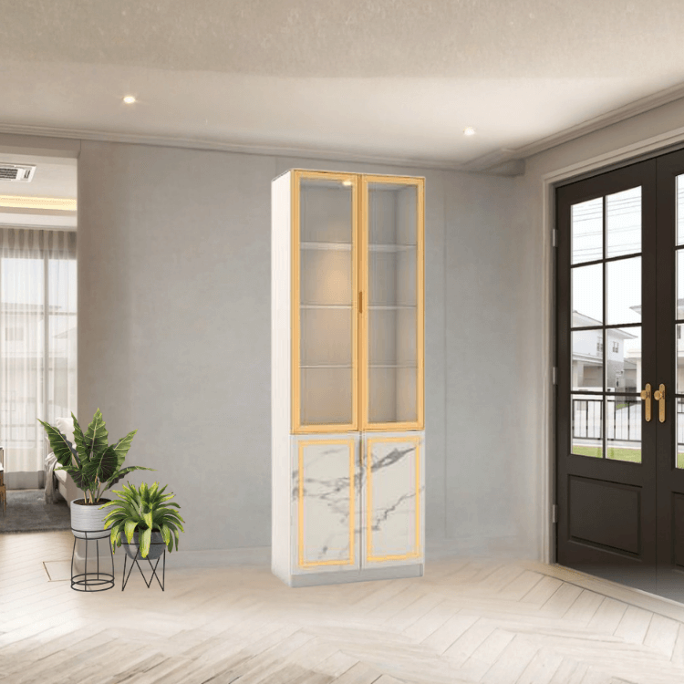 ตู้โชว์กระจก WISDOM DESIGN FURNITURE รุ่น GS-801 80 ซม. สีขาว/ซอฟท์มาร์เบิ้ล